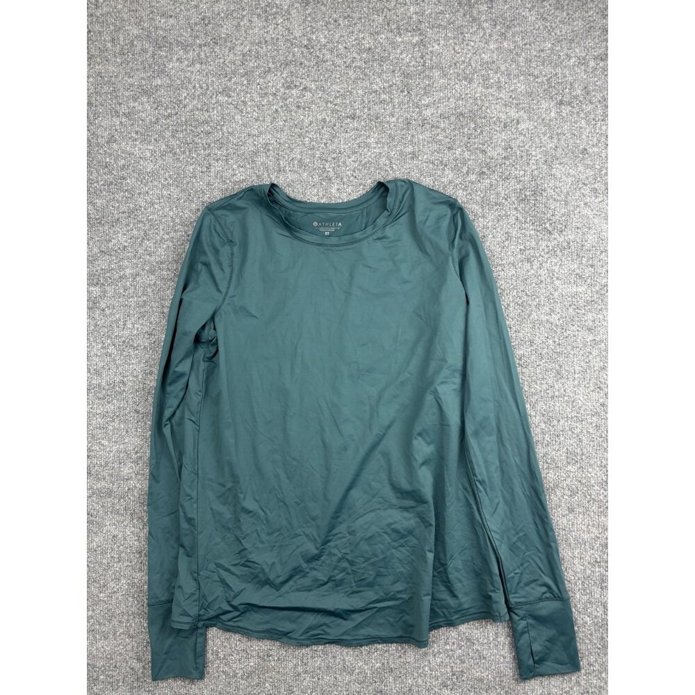 Athleta Shirt Womens Small Tall Green Long Sleeve Open Back Athletic Top